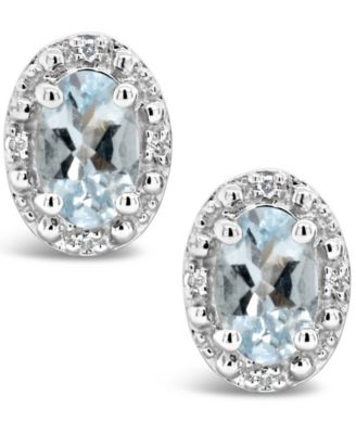 Macy's Aquamarine (3/4 Ct. T.w.) And Diamond Accent Stud Earrings In ...