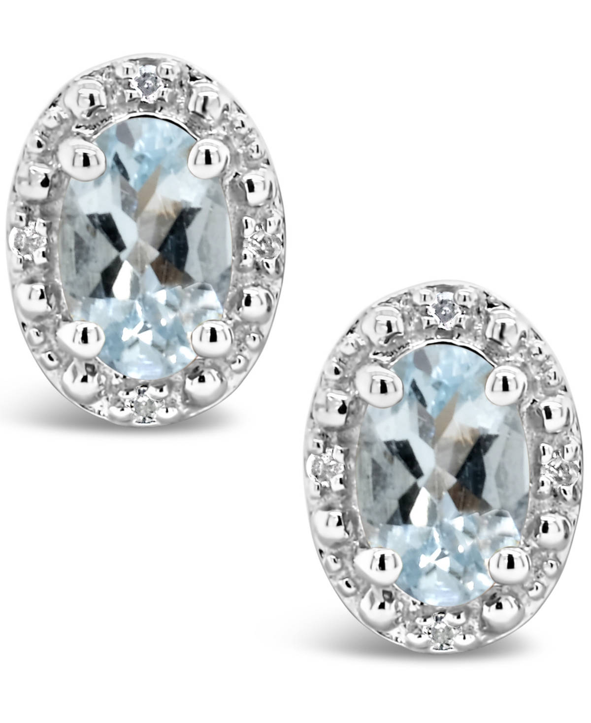 (3/4 ct. t.w.) and Diamond Accent Stud Earrings in Sterling Silver - Aquamarine