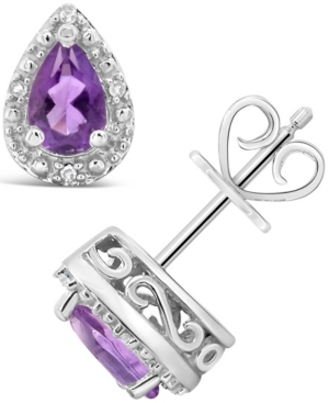 image of Gemstone and Diamond Accent Stud Earrings in Sterling Silver