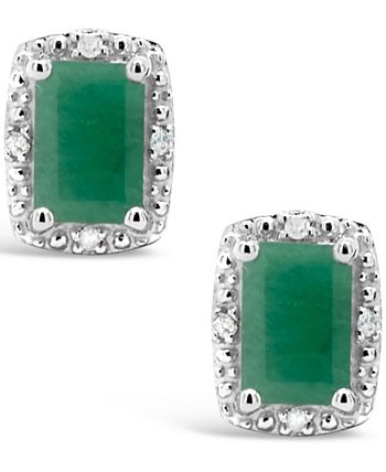 Macy's - Emerald (1-1/3 ct. t.w.) and Diamond Accent Stud Earrings in Sterling Silver
