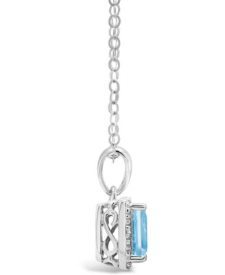 Opal (1/3 ct. t.w..) and Diamond Accent Pendant Necklace in Sterling Silver (Also Available in Aquamarine)
