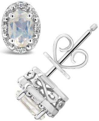 Gemstone and Diamond Accent Stud Earrings in Sterling Silver