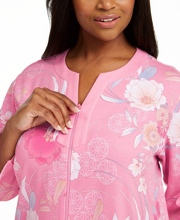Miss Elaine Plus Size FloralPrint Zipper Robe & Reviews Macy's