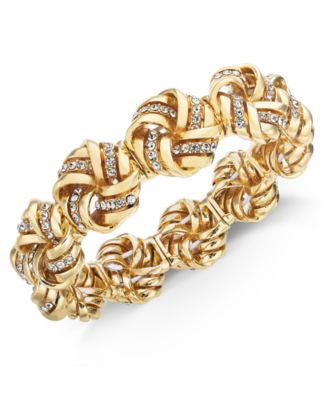 Charter Club - Gold-Tone Pav&eacute; Love Knot Stretch Bracelet