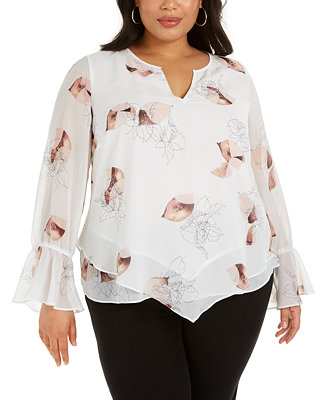 Alfani Plus Size Printed Bell-Sleeve Blouse, Created for Macy's ...