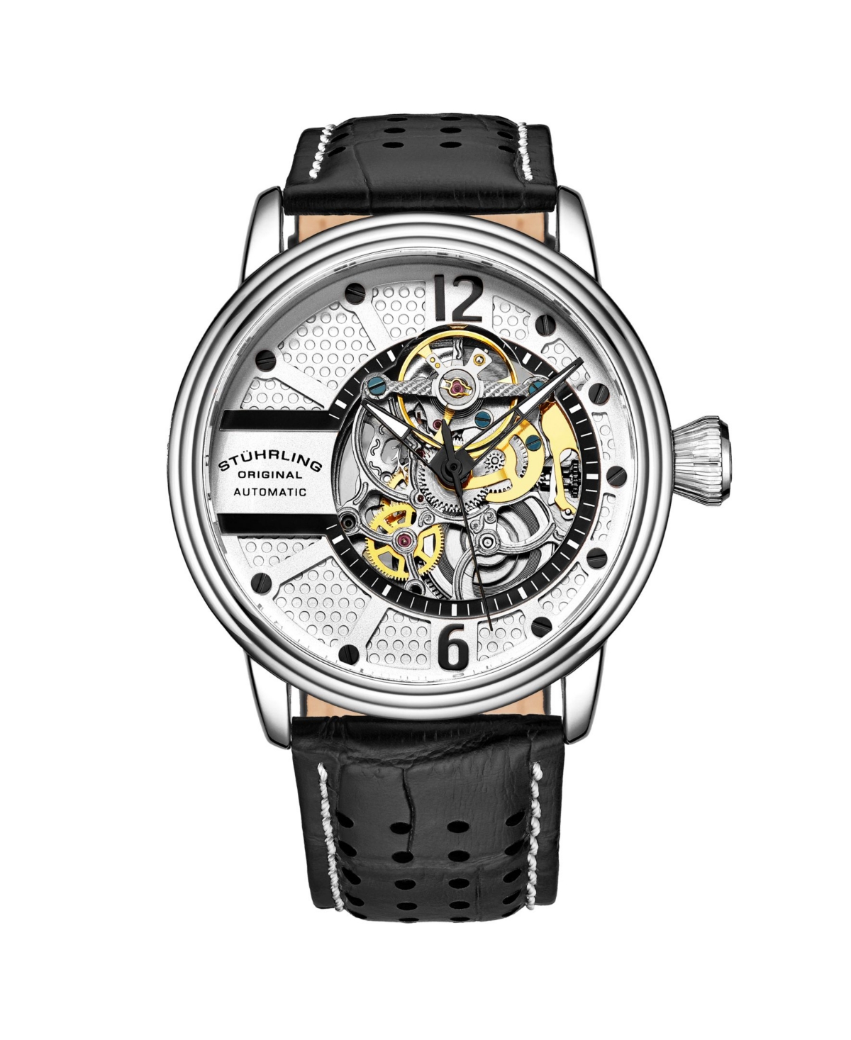 Men's Black Leather Strap Watch 44mm - Black