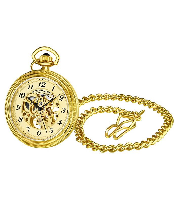 Stuhrling Men s Gold Tone Stainless Steel Chain Pocket Watch 48mm