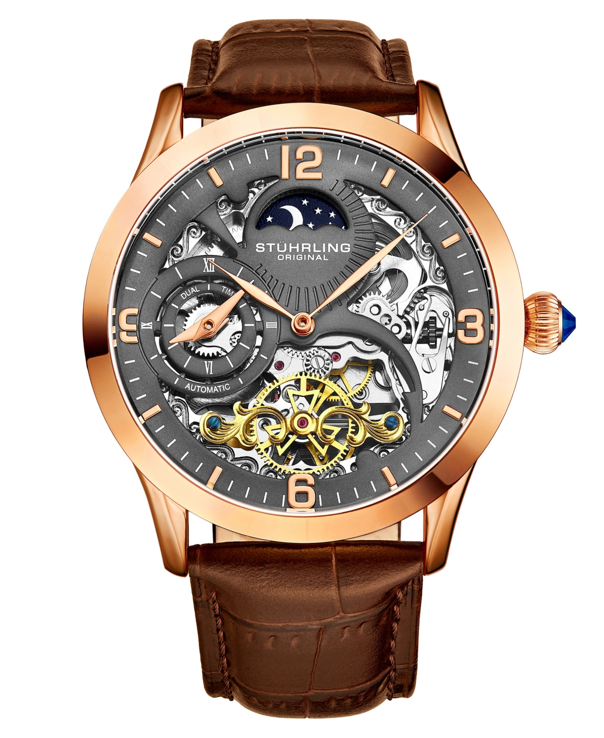 Men's Brown Leather Strap Watch 45mm - Brown