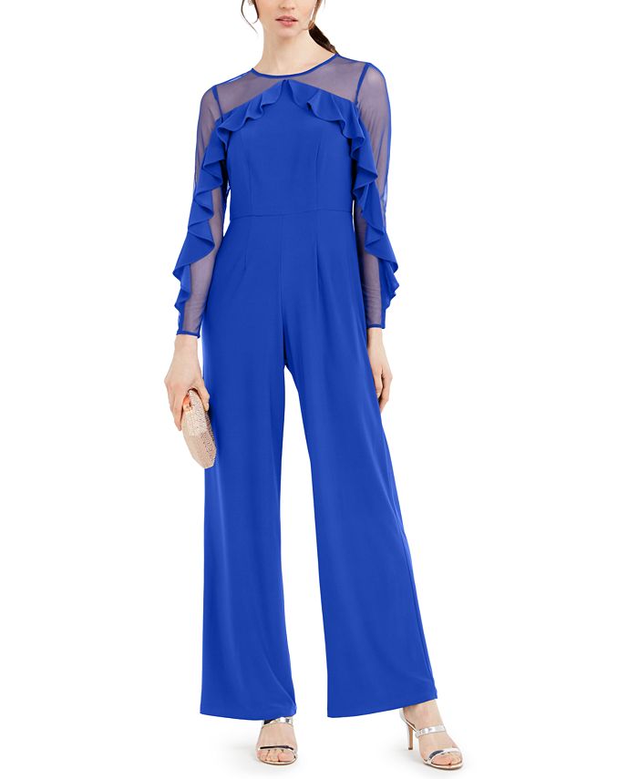 R & m richards petite illusion ruffle jumpsuit sales