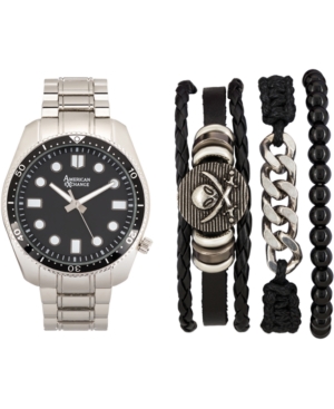 American Exchange Men's Silver-Tone Bracelet Watch 46mm Gift Set