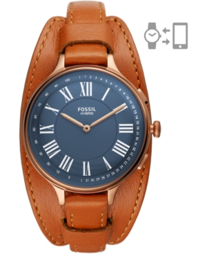 image of Fossil Women-s Eleanor Luggage Leather Strap Hybrid Smart Watch 36mm