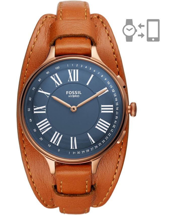Fossil Women s Eleanor Luggage Leather Strap Hybrid Smart Watch