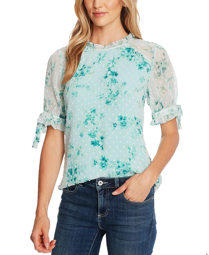 CeCe Floral-Print Puff-Sleeve Top - Macy's