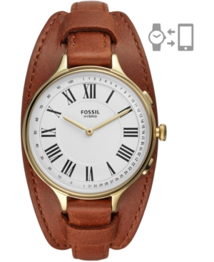 image of Fossil Tech Women-s Eleanor Luggage Leather Strap Hybrid Smart Watch 36mm