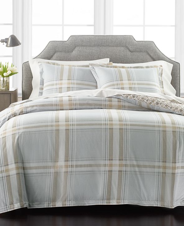 Martha Stewart Collection Percale Gray Plaid Reversible 3Piece King Comforter Set, Created for