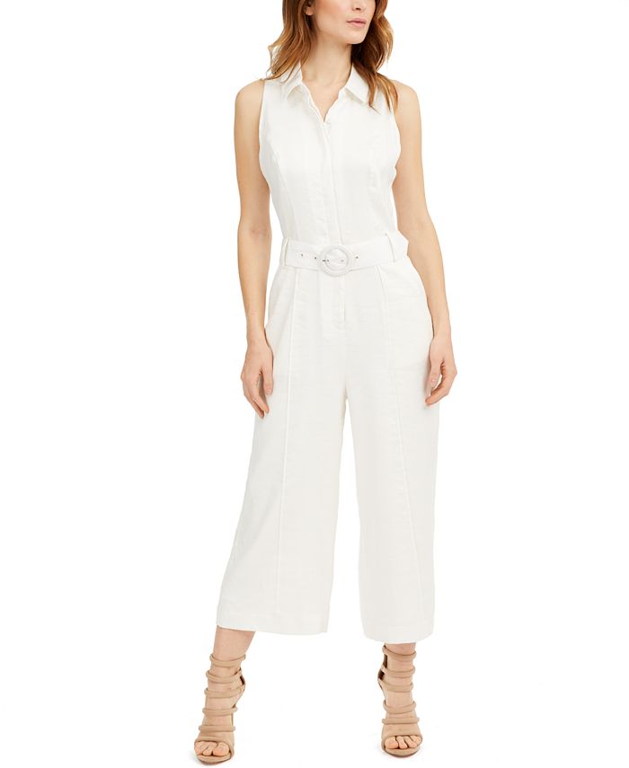 GUESS Ilaria Belted Linen Jumpsuit - Macy's