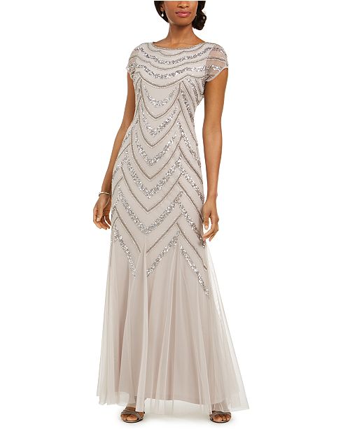 Adrianna Papell Embellished Godet-Inset Gown & Reviews - Dresses ...
