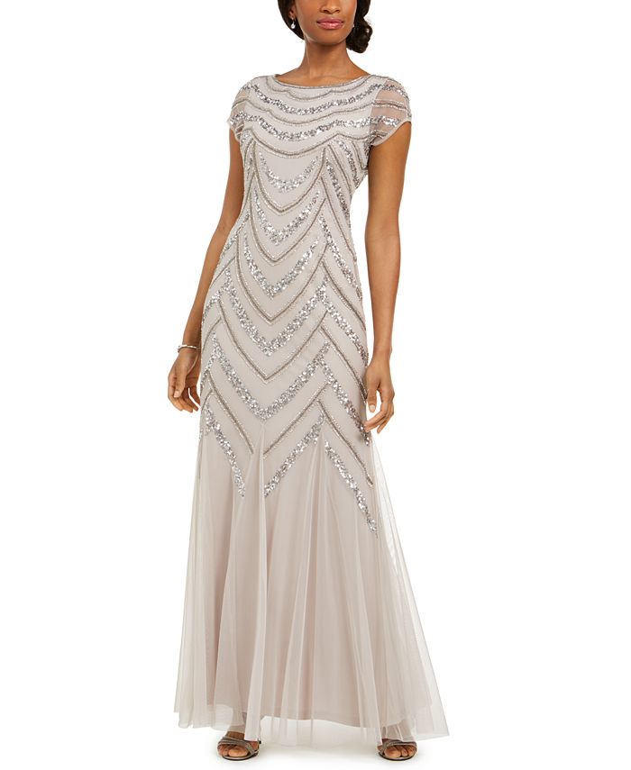 falso Viaje Críticamente Adrianna Papell Embellished Godet-Inset Gown & Reviews - Dresses - Women -  Macy's