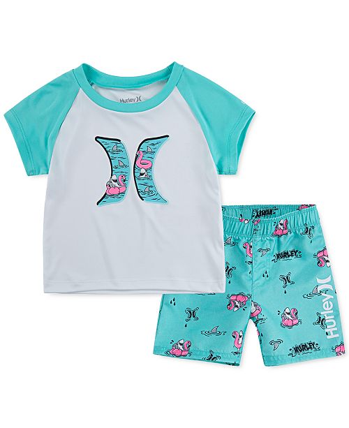 Hurley Baby Boys 2 Pc Upf 50 Colorblocked Logo T Shirt Swim