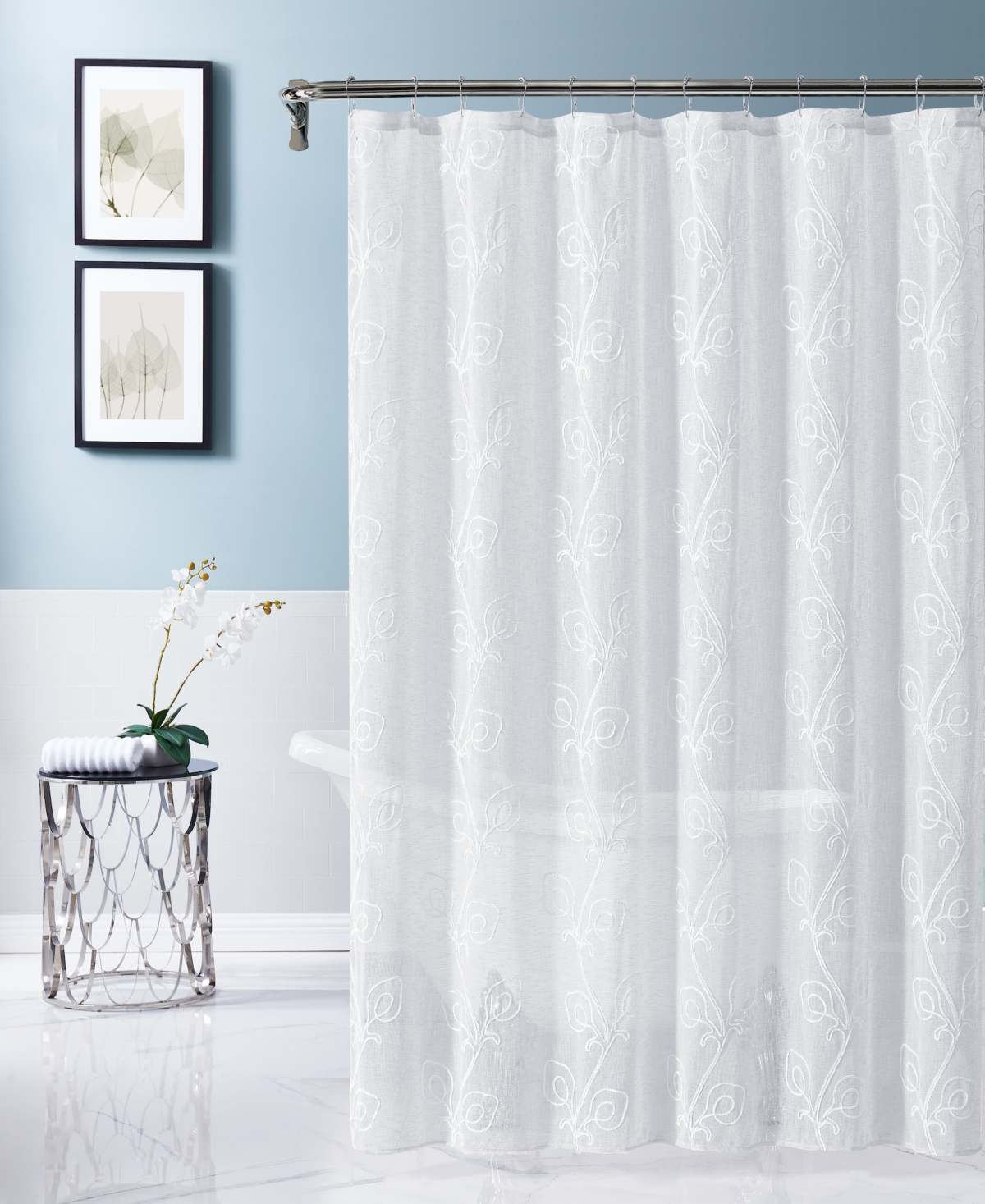 Shop Dainty Home Stella 70" X 72" Chenille Embroidederd Shower Curtain In White,white