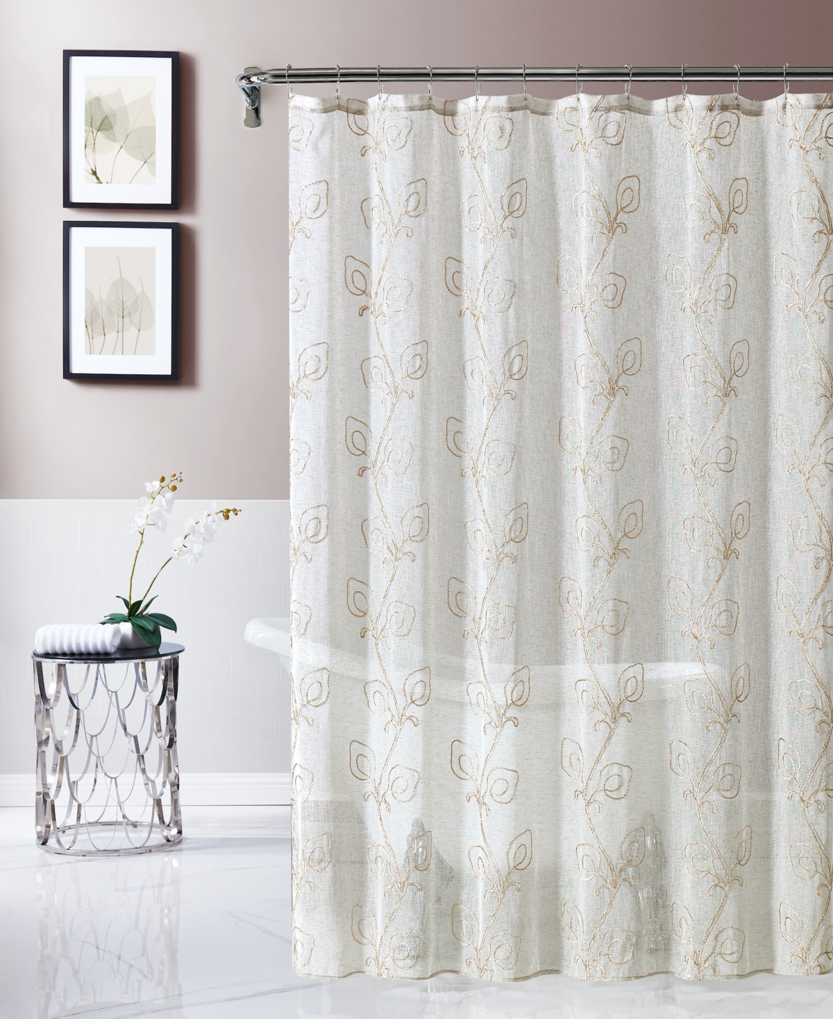 Dainty Home Stella 70" X 72" Chenille Embroidederd Shower Curtain In Linen,linen