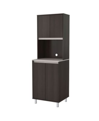 4 Door Breakroom Cabinet with Open Space Espresso/Amber Gray - Inval: Hutch, Microwave Storage