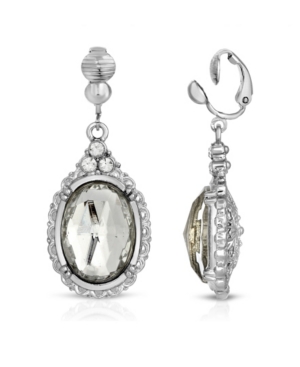 image of 2028 Silver-Tone Crystal Oval Drop Earrings