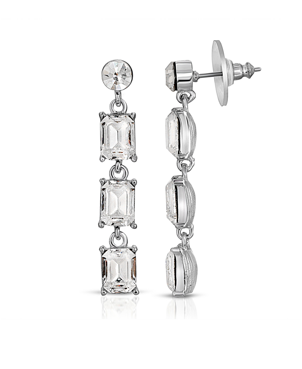 2028 Silver-tone Post Drop Earrings Made With Crystals In Clear