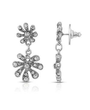 image of 2028 Silver-Tone Crystal Flower Drop Earrings