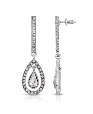 image of 2028 Silver-Tone Crystal Enclosed Pearshape Linear Earrings