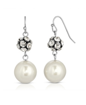 image of 2028 Silver-Tone Imitation Pearl and Crystal Fireball Drop Earrings