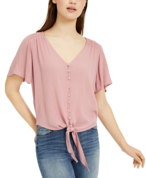 image of Ultra Flirt Juniors- Button-Front Tie-Waist Blouse