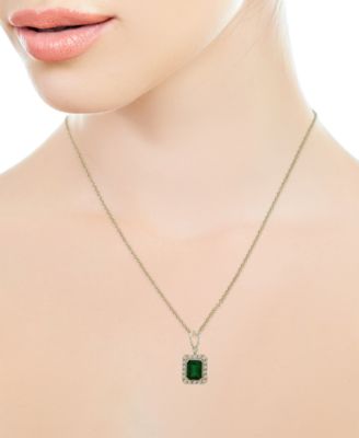 EFFY&reg; Emerald (2-1/5 ct. t.w.) & Diamond (1/4 ct. t.w.) Emerald-Cut Square Halo 18" Pendant Necklace in 14k Two-Tone Gold