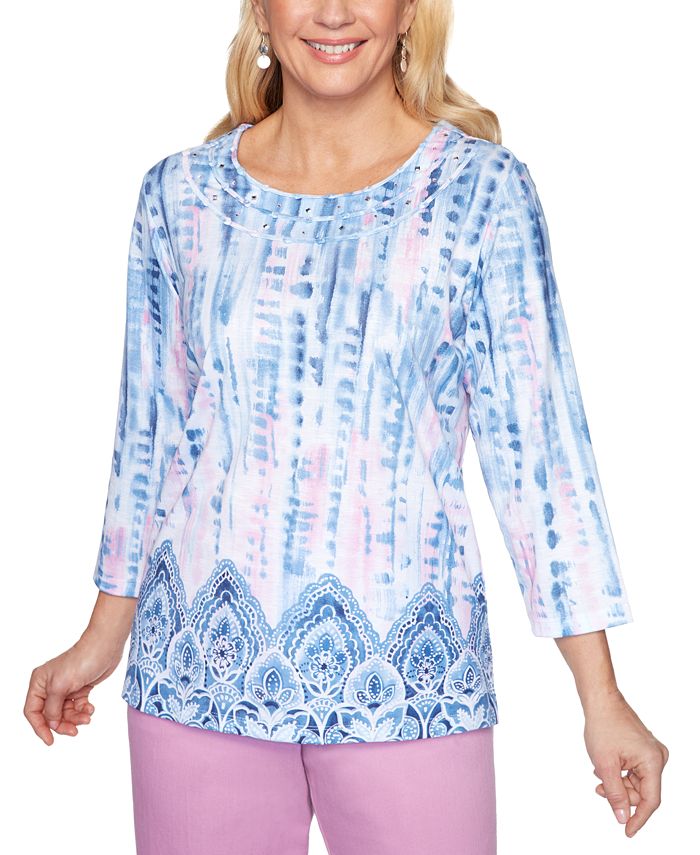 Alfred Dunner Petal Pushers TieDyed Embellished Knit Top Macy's