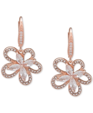 image of Anne Klein Crystal 3D Flower Drop Earrings