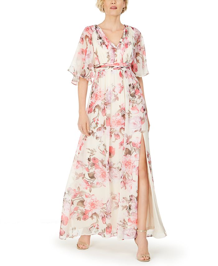 Adrianna Papell Floral-Print Chiffon Gown - Macy's