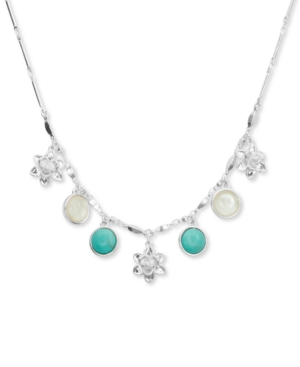 image of Lucky Brand Silver-Tone Stone & Flower Collar Necklace, 17