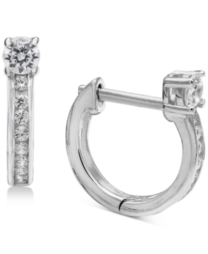 GIANI BERNINI SMALL CUBIC ZIRCONIA HUGGIE HOOP EARRINGS IN STERLING SILVER, 0.5", CREATED FOR MACY'S 