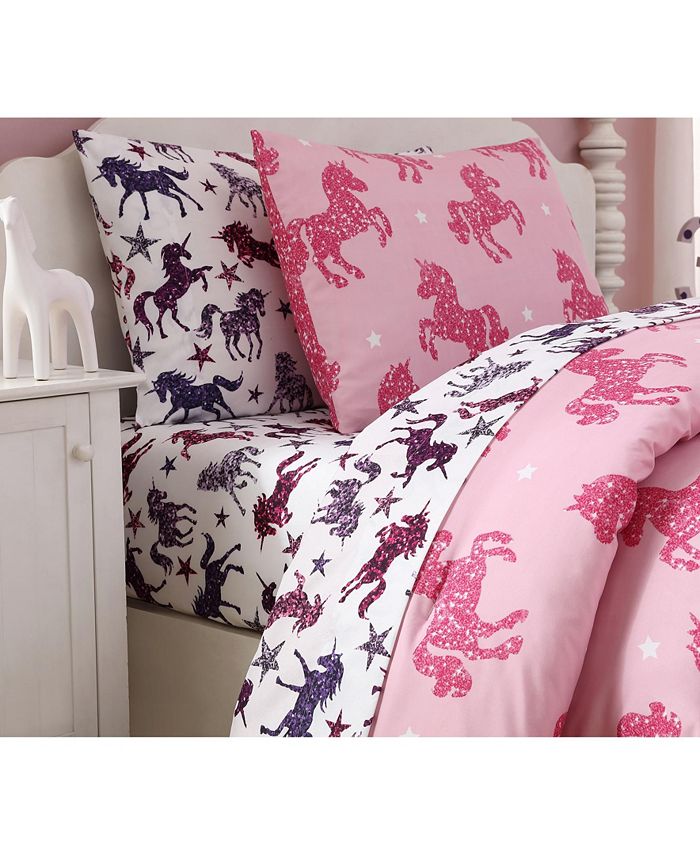 Home MHF Home Kids Sparkling Glitter Unicorn Twin Sheet Set Macy's