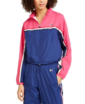 image of Tommy Hilfiger Sport Colorblocked Half-Zip Crinkle Top