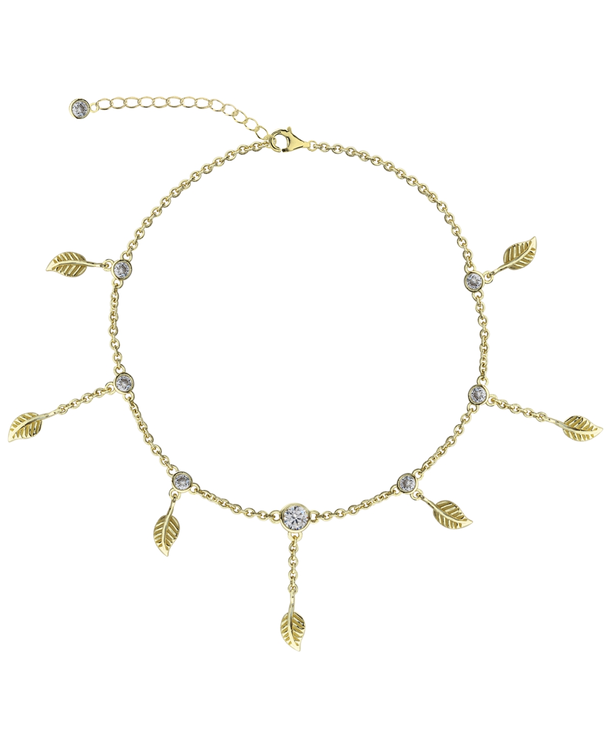 Bodifine Cubic Zirconia Leaves 10K Gold-Tone Sterling Silver-Tone Anklet - Gold