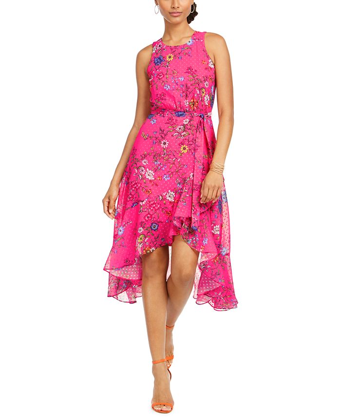 Taylor Floral Clip Dot High-Low Dress - Macy's