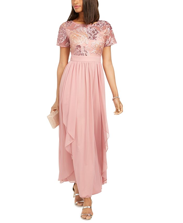 r&m richards embroidered sequin panel gown