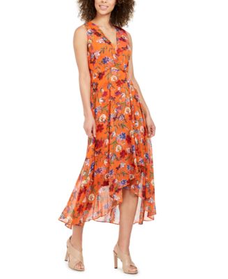 Calvin Klein Floral Chiffon Surplice Midi Dress - Macy's