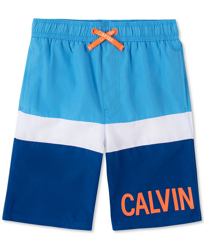 Calvin Klein Big Boys Colorblocked Logo Swim Trunks & Reviews ...
