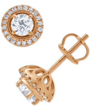 image of Diamond Halo Stud Earrings (3/4 ct. t.w.) in 14k Rose Gold