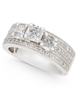 image of Diamond Princess Three-Stone Ring (1 ct. t.w.) in 14k White Gold