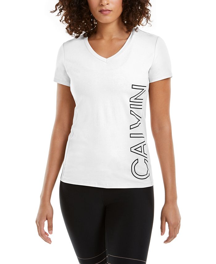 Calvin Klein Outline-Logo V-Neck T-Shirt & Reviews - Tops - Women - Macy's