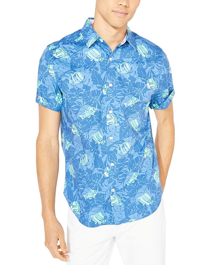 Nautica Men's Blue Sail Fish-and-Leaf-Print Shirt, Created for Macy's ...