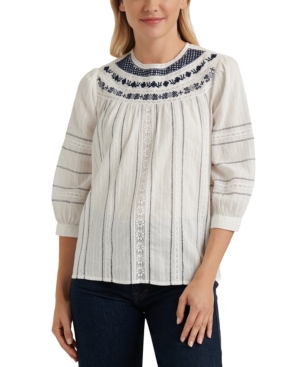 image of Lucky Brand Zoey Embroidered Peasant Top